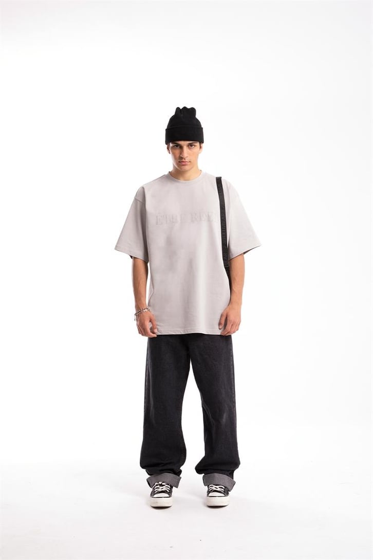 Etre Reel Baskılı Buz Gri Oversize Tshirt