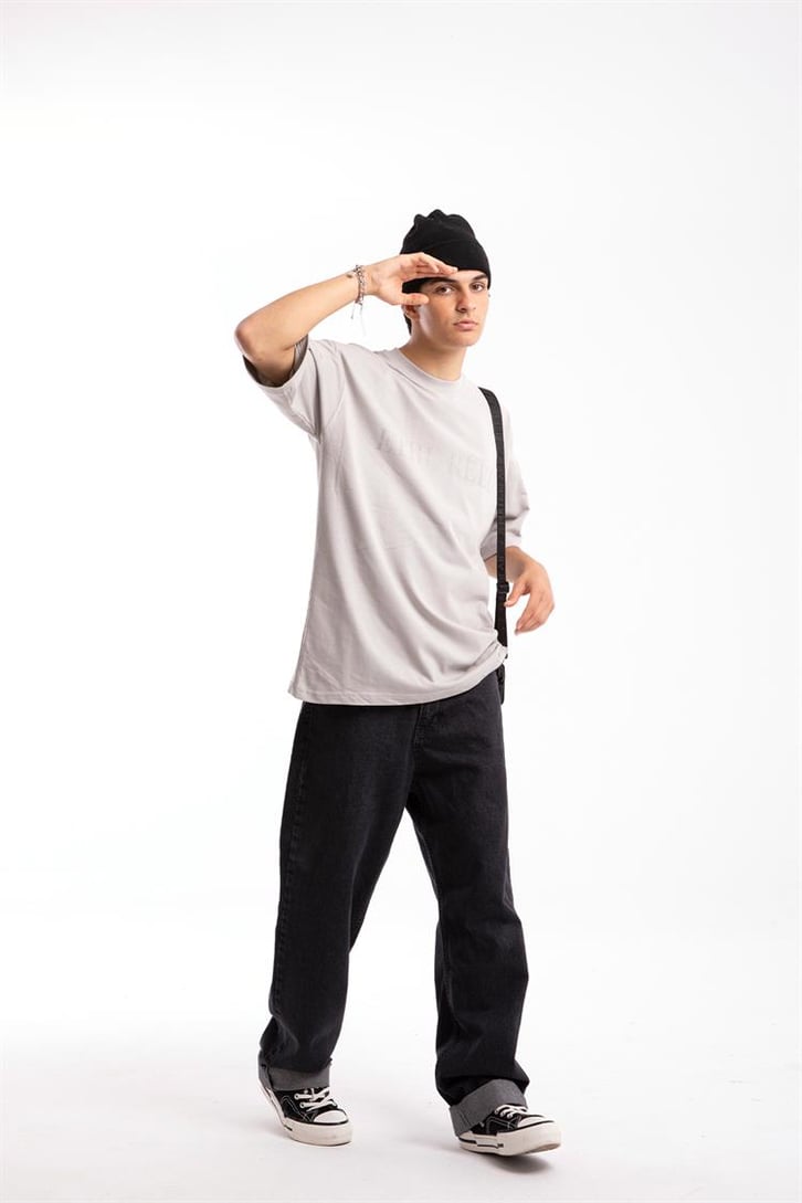 Etre Reel Baskılı Buz Gri Oversize Tshirt