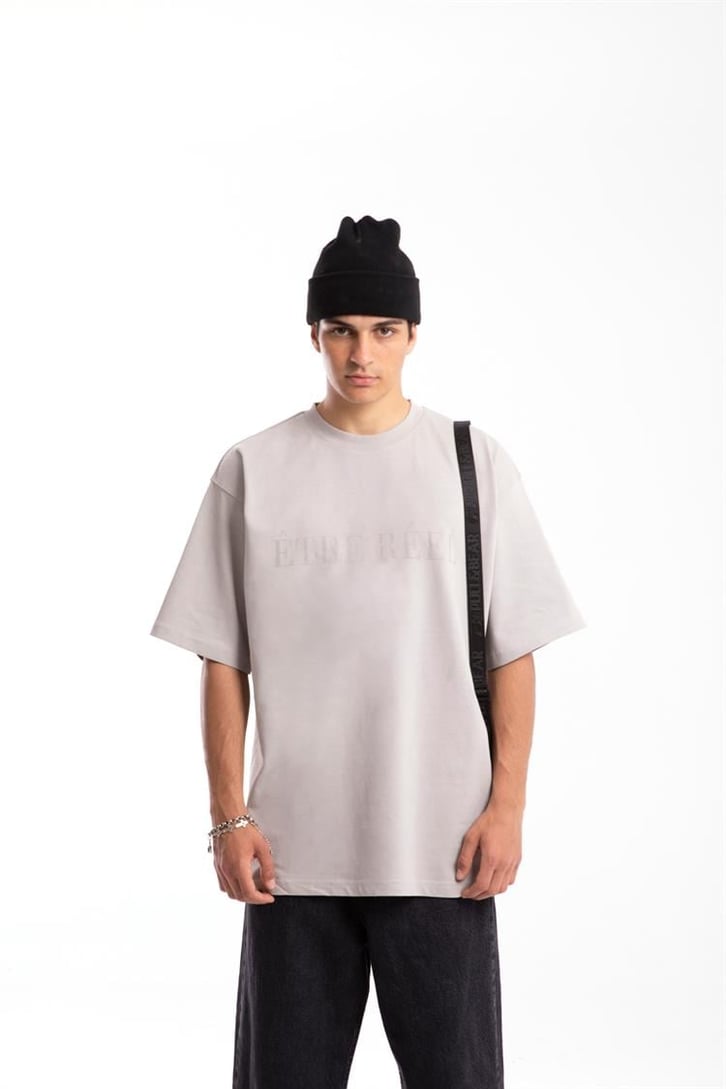 Etre Reel Baskılı Buz Gri Oversize Tshirt