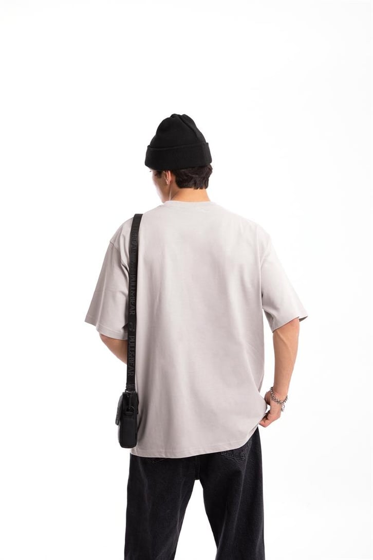Etre Reel Baskılı Buz Gri Oversize Tshirt