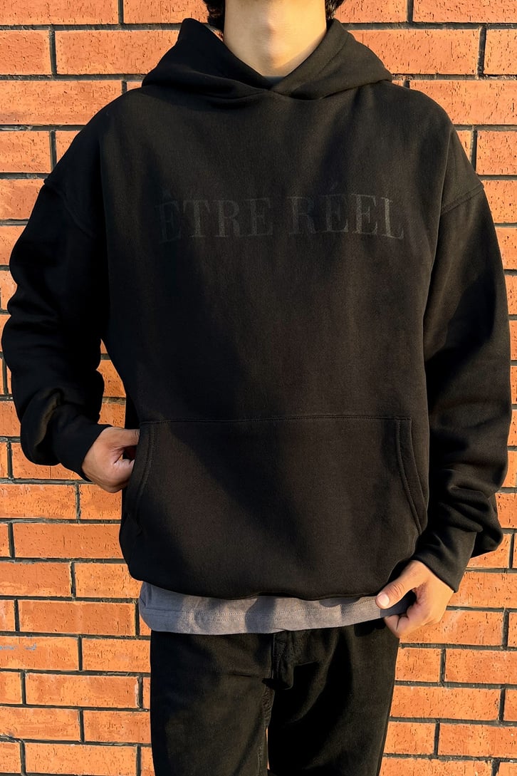 Etre Reel Baskılı Siyah Oversize Sweatshirt