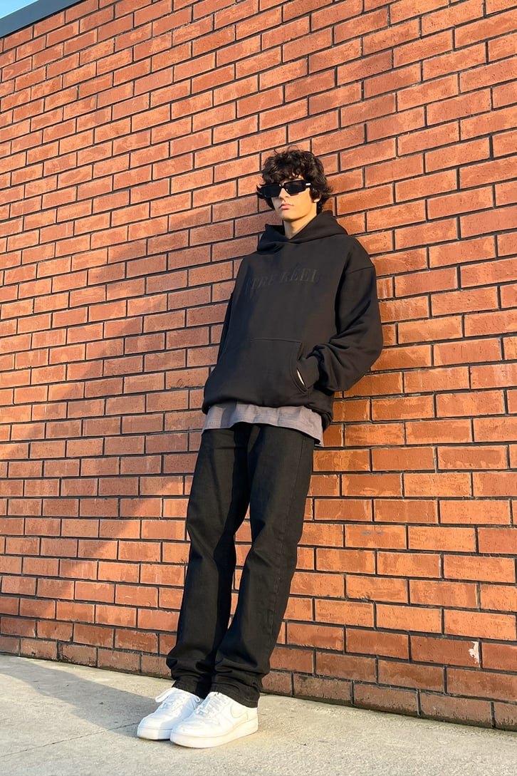 Etre Reel Baskılı Siyah Oversize Sweatshirt