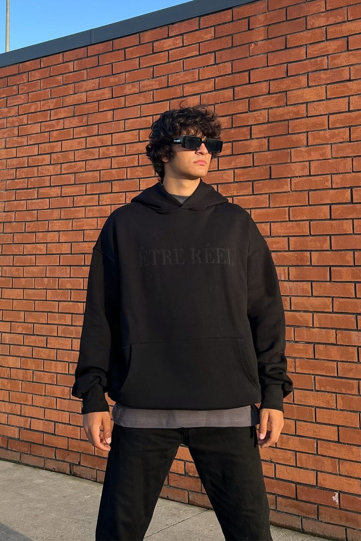 Etre Reel Baskılı Siyah Oversize Sweatshirt