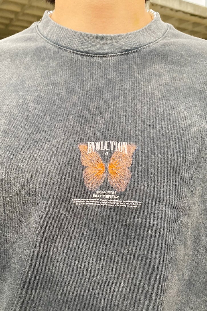 Evoloution Butterfly Antrasit Oversize Tshirt