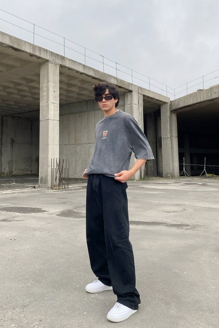 Evoloution Butterfly Antrasit Oversize Tshirt