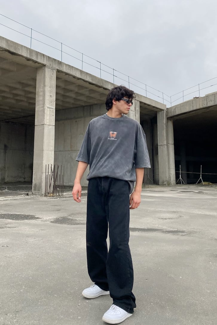 Evoloution Butterfly Antrasit Oversize Tshirt