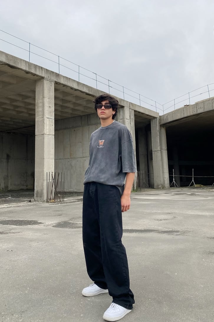 Evoloution Butterfly Antrasit Oversize Tshirt