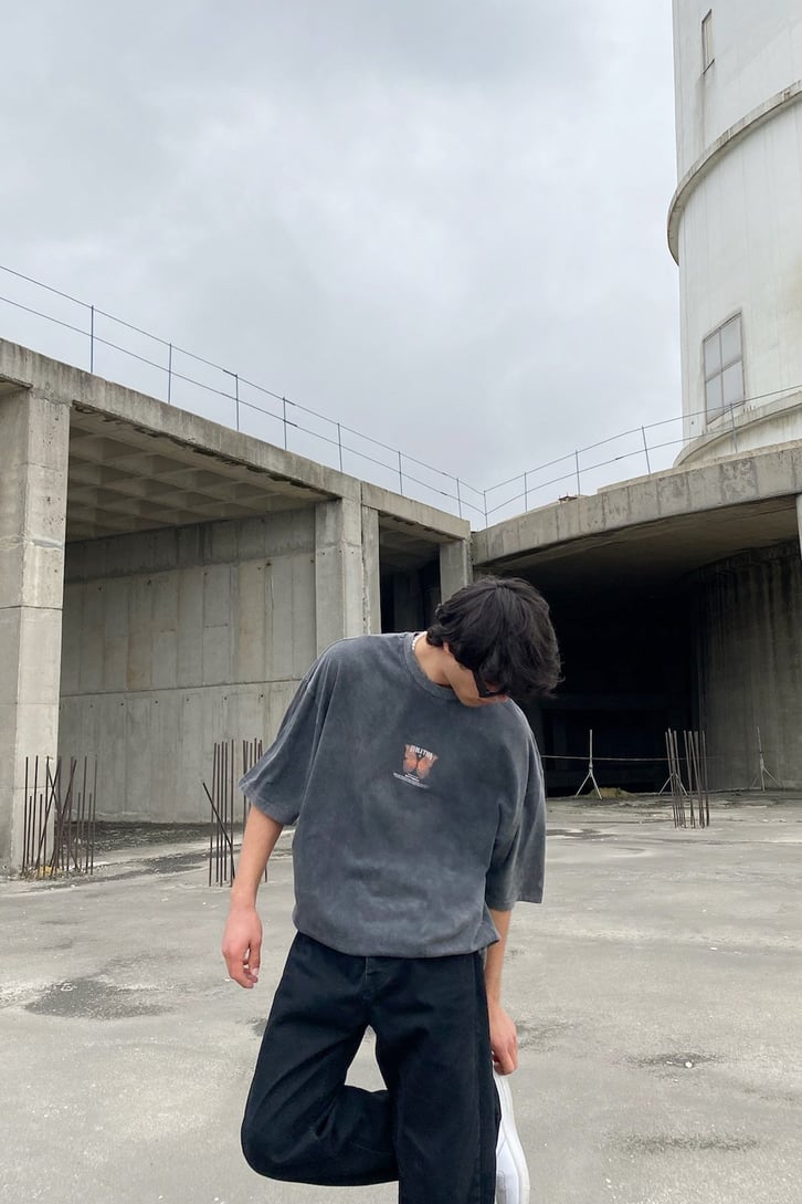 Evoloution Butterfly Antrasit Oversize Tshirt