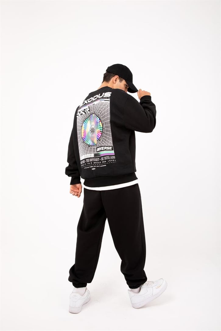 Exodus Sırt Baskılı Siyah Oversize Sweatshirt