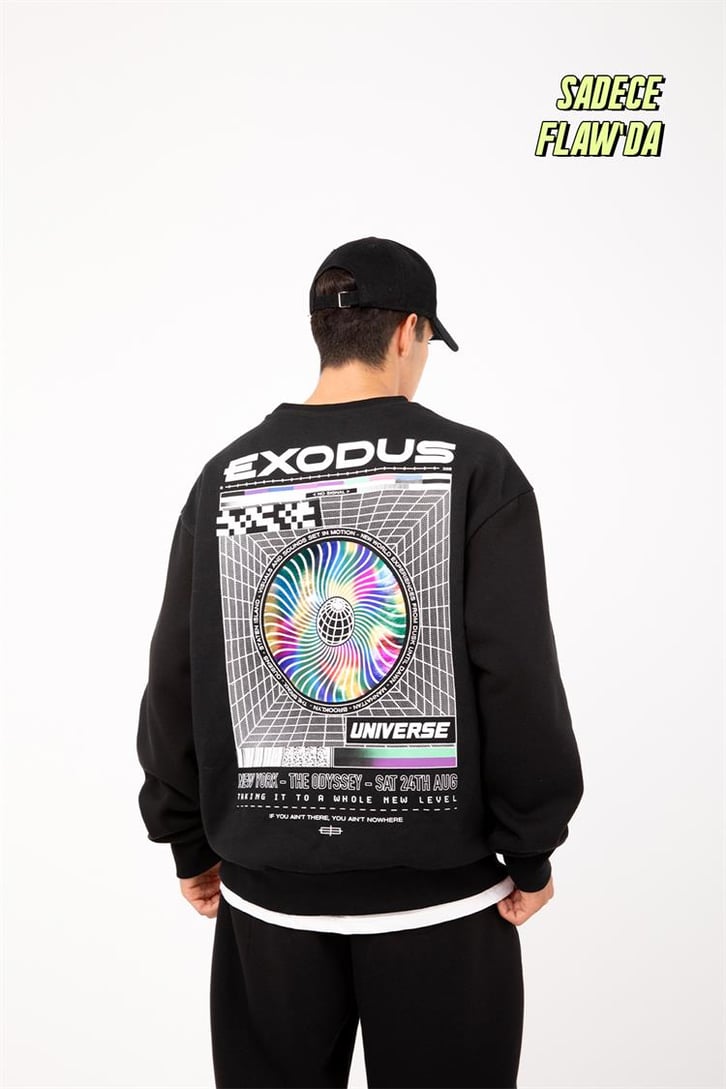 Exodus Sırt Baskılı Siyah Oversize Sweatshirt