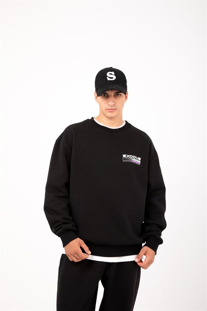 Exodus Sırt Baskılı Siyah Oversize Sweatshirt