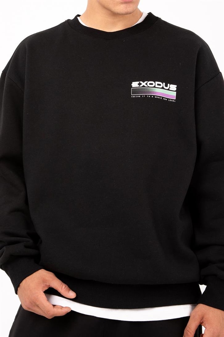 Exodus Sırt Baskılı Siyah Oversize Sweatshirt