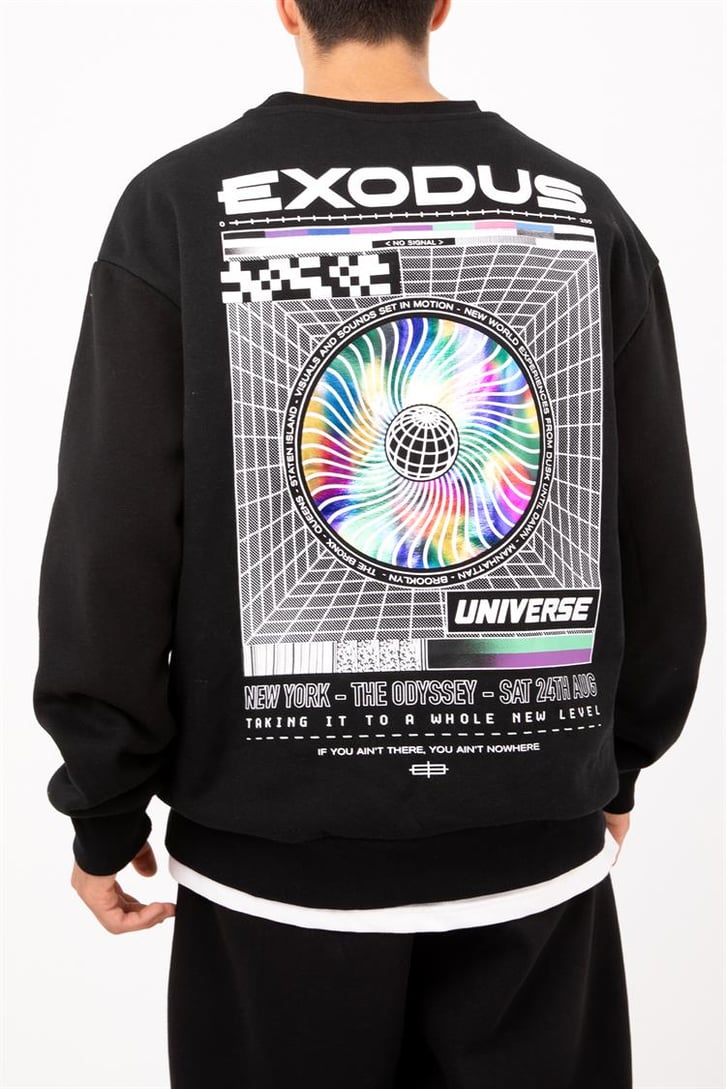 Exodus Sırt Baskılı Siyah Oversize Sweatshirt