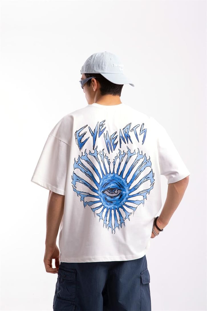Eye Hearts Baskılı Beyaz Oversize Tshirt
