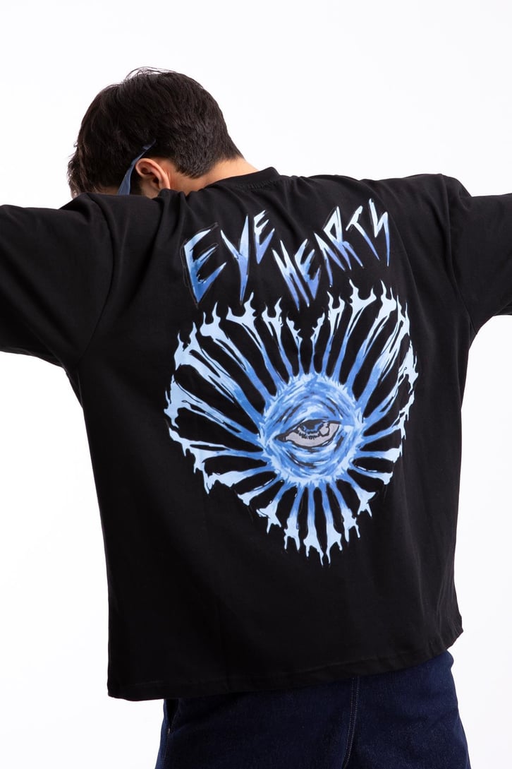 Eye Hearts Baskılı Oversize Tshirt