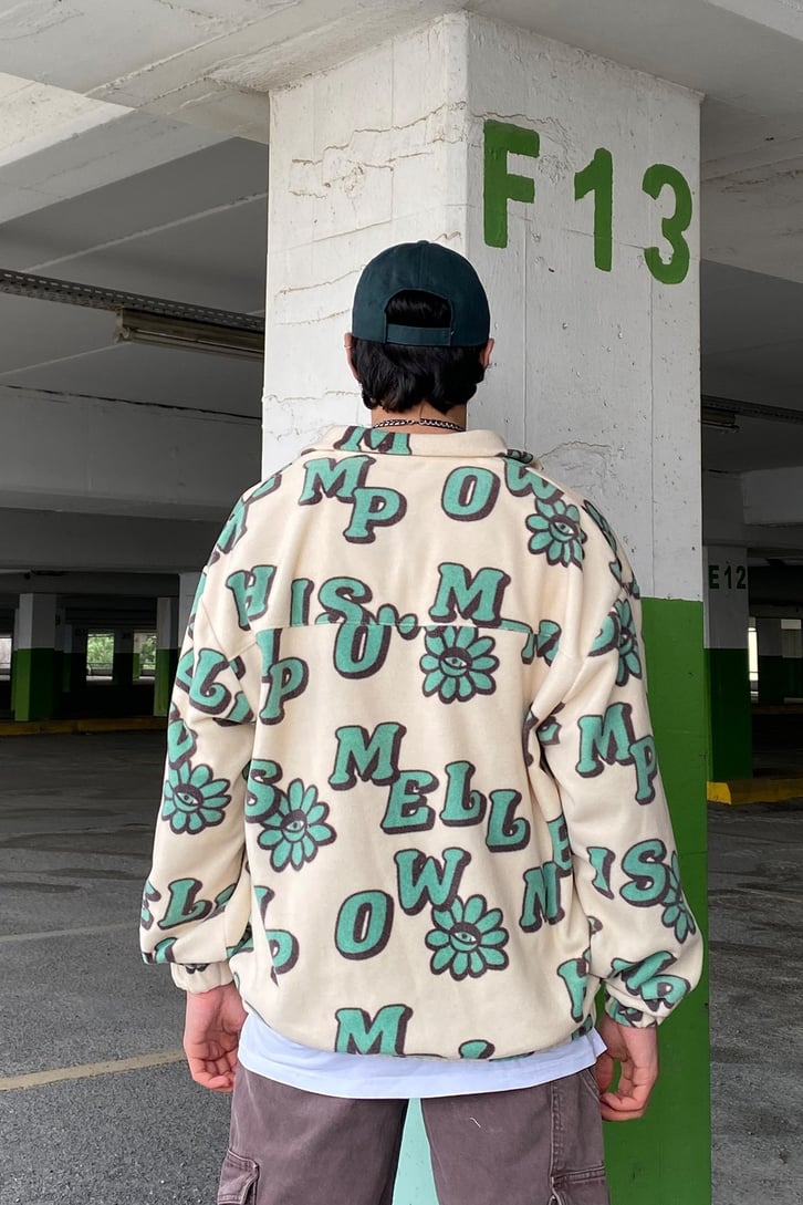 Eyes of Flower Semi Zip-Up Oversize Printed Sweatshirt