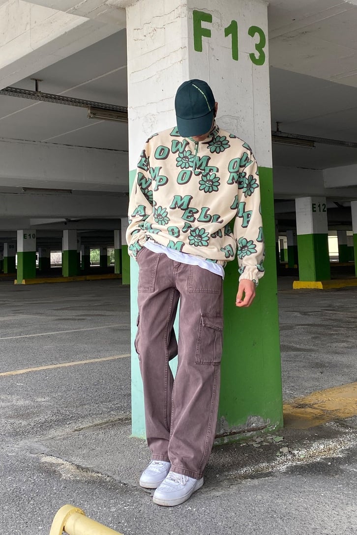 Eyes of Flower Semi Zip-Up Oversize Printed Sweatshirt