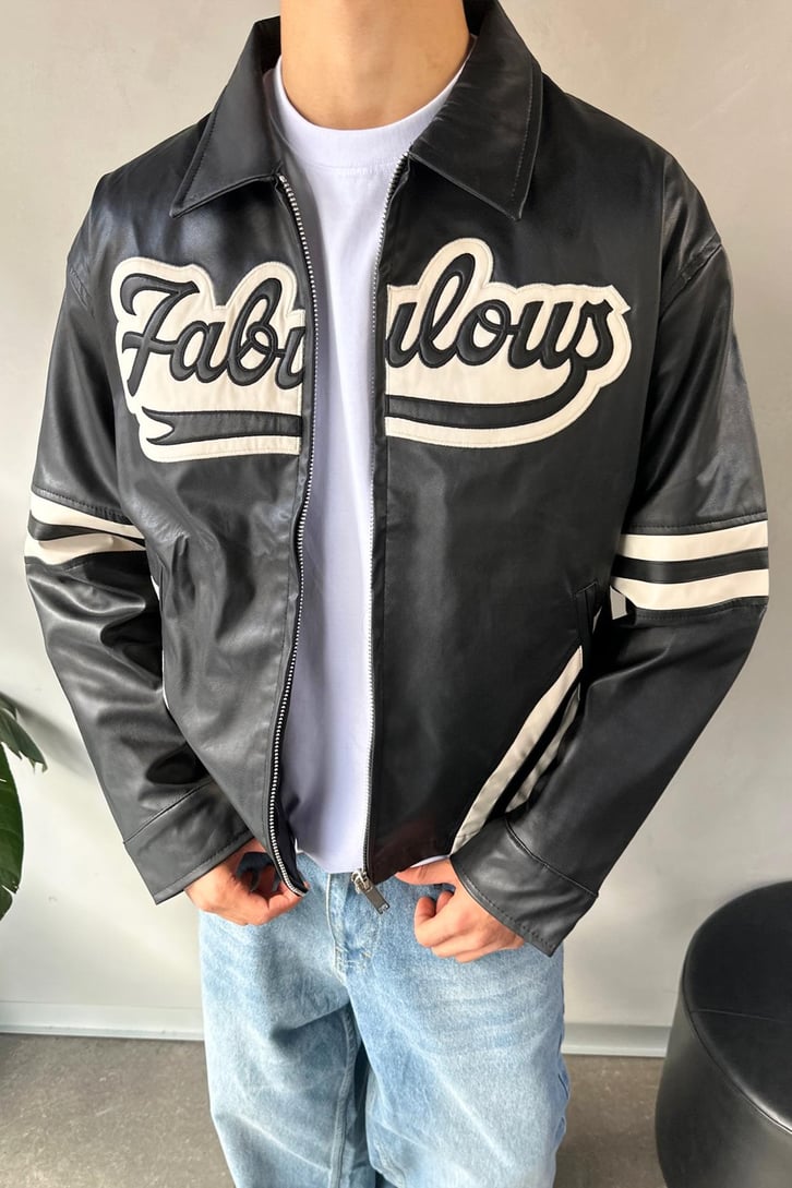 Fabulous Nakışlı Siyah Deri Ceket