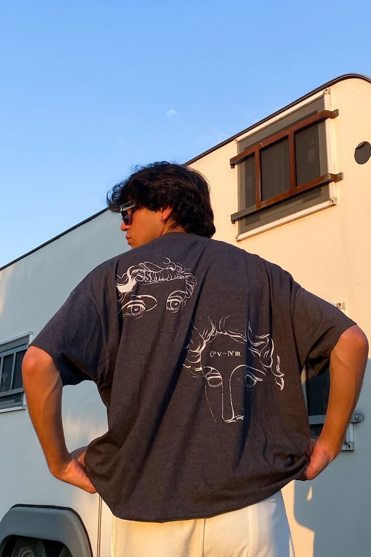 Faced Sırt Baskılı Antrasit Oversize Tshirt