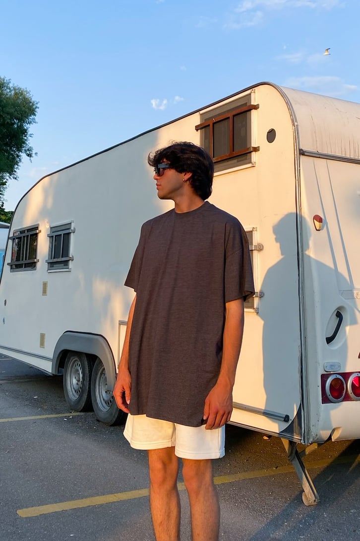 Faced Sırt Baskılı Antrasit Oversize Tshirt