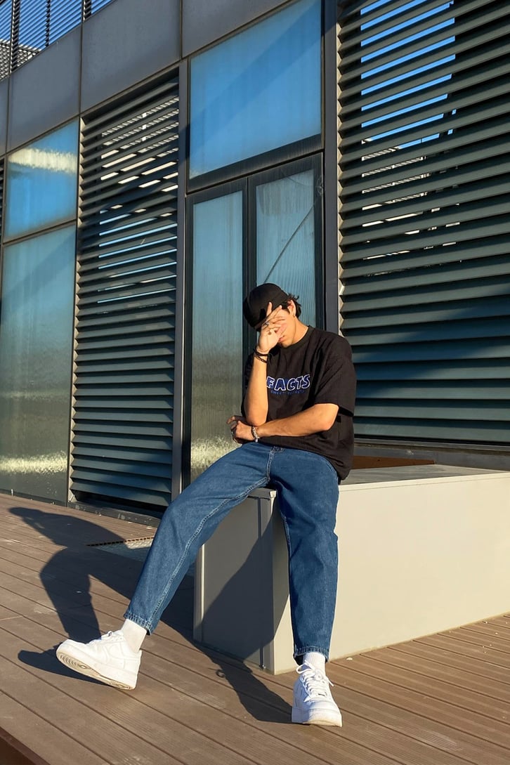 Facts Nakışlı Siyah Oversize Tshirt