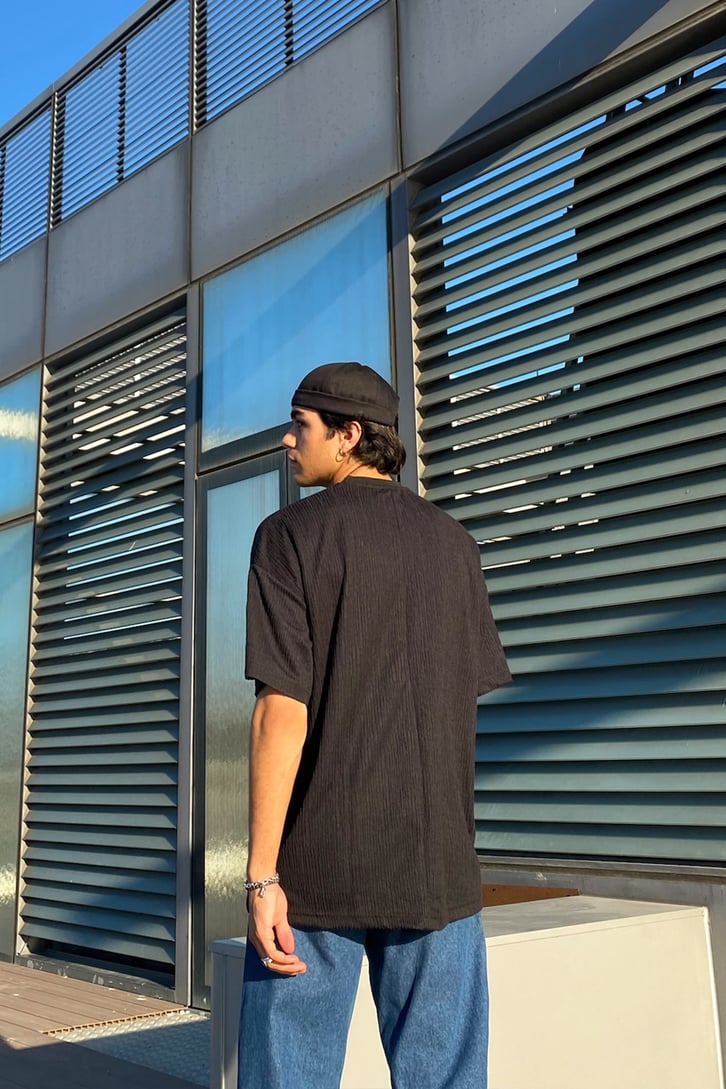 Facts Nakışlı Siyah Oversize Tshirt