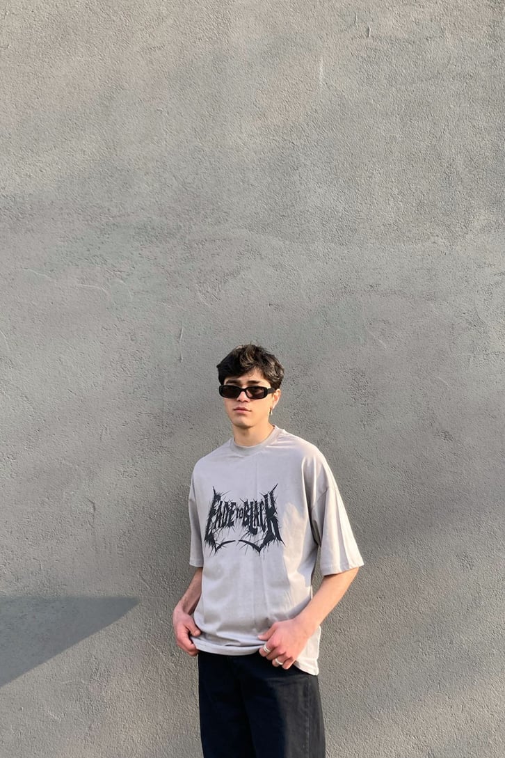 Fade To Black Printed Oversize  Grey Tshirt