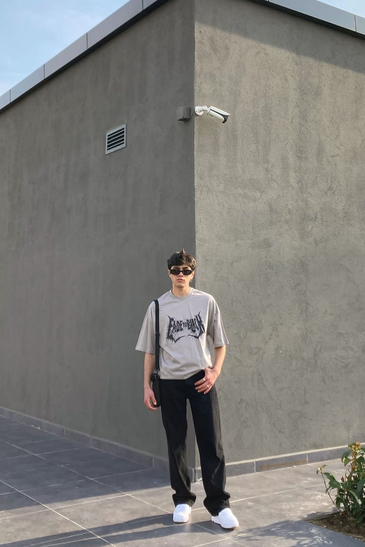 Fade To Black Printed Oversize  Grey Tshirt