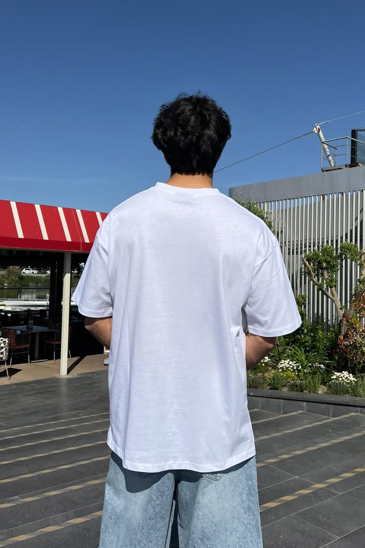 Fadedstore Oversize Baskılı Beyaz Oversize Tişört