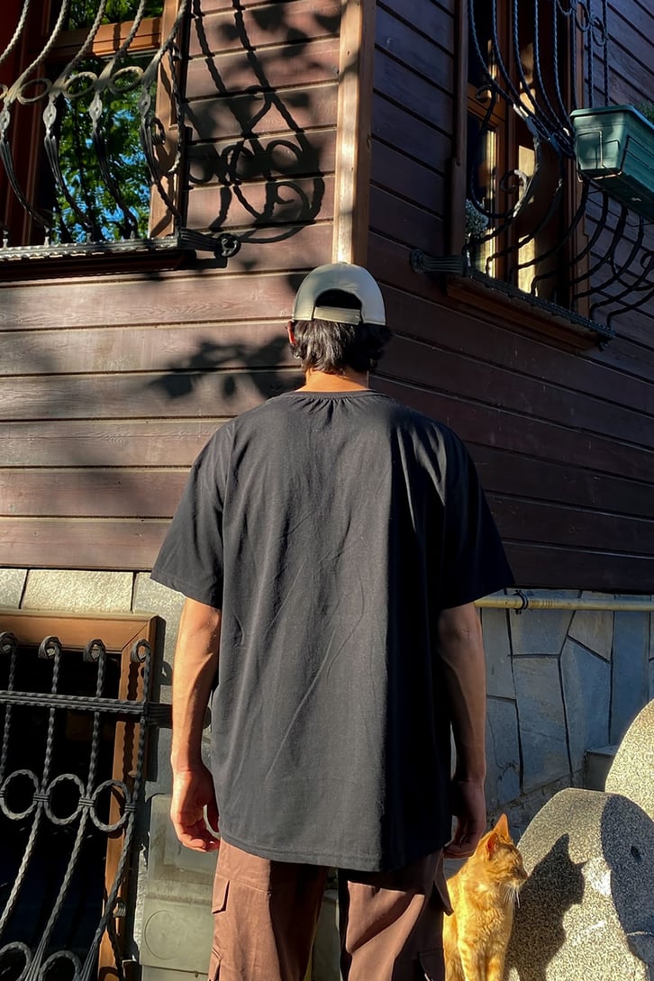 Faith Baskılı Siyah Oversize Tshirt