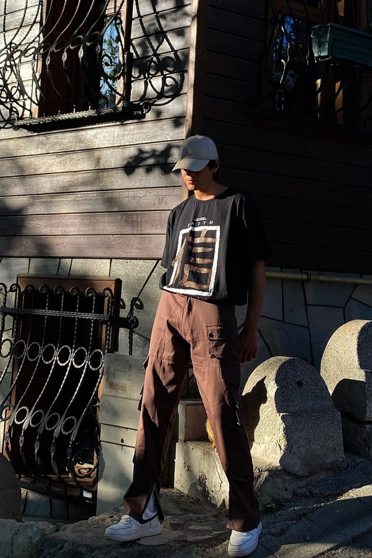 Faith Baskılı Siyah Oversize Tshirt
