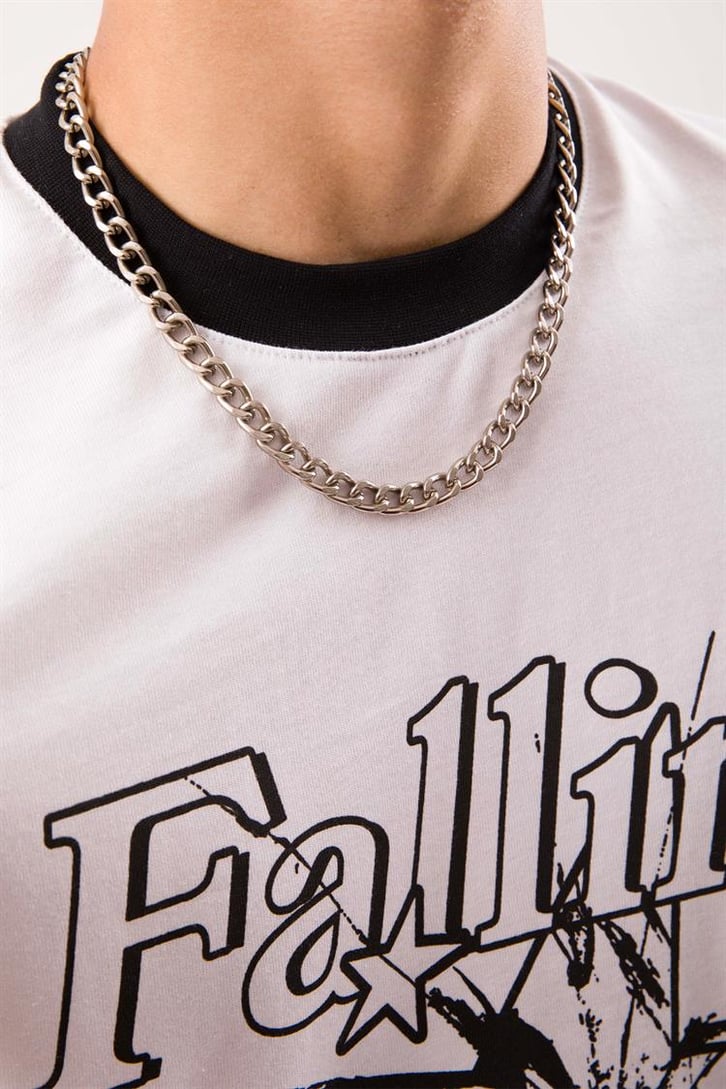 Falling Down Baskılı Beyaz Oversize Tişört