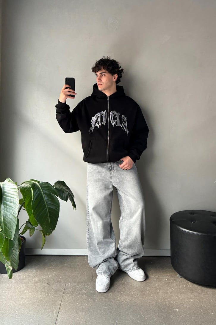 Favela Taş İşlemeli Oversize Hoodie
