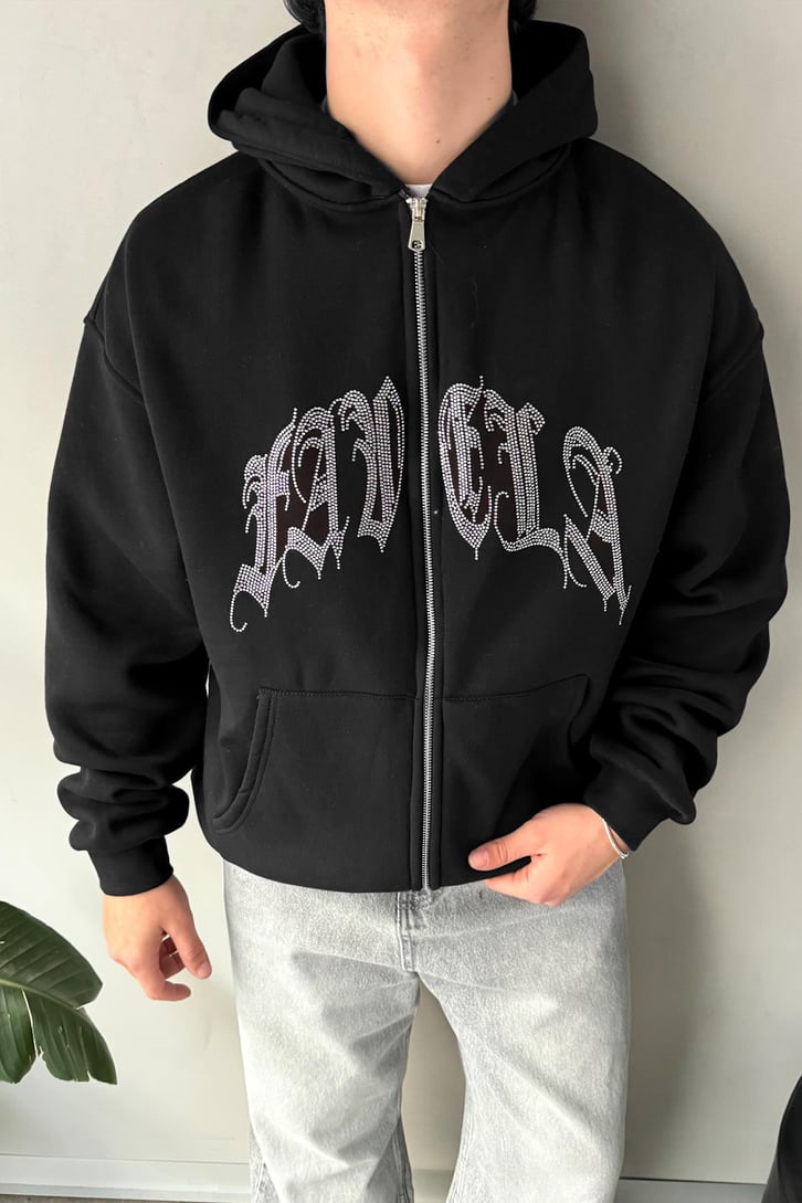 Favela Taş İşlemeli Oversize Hoodie