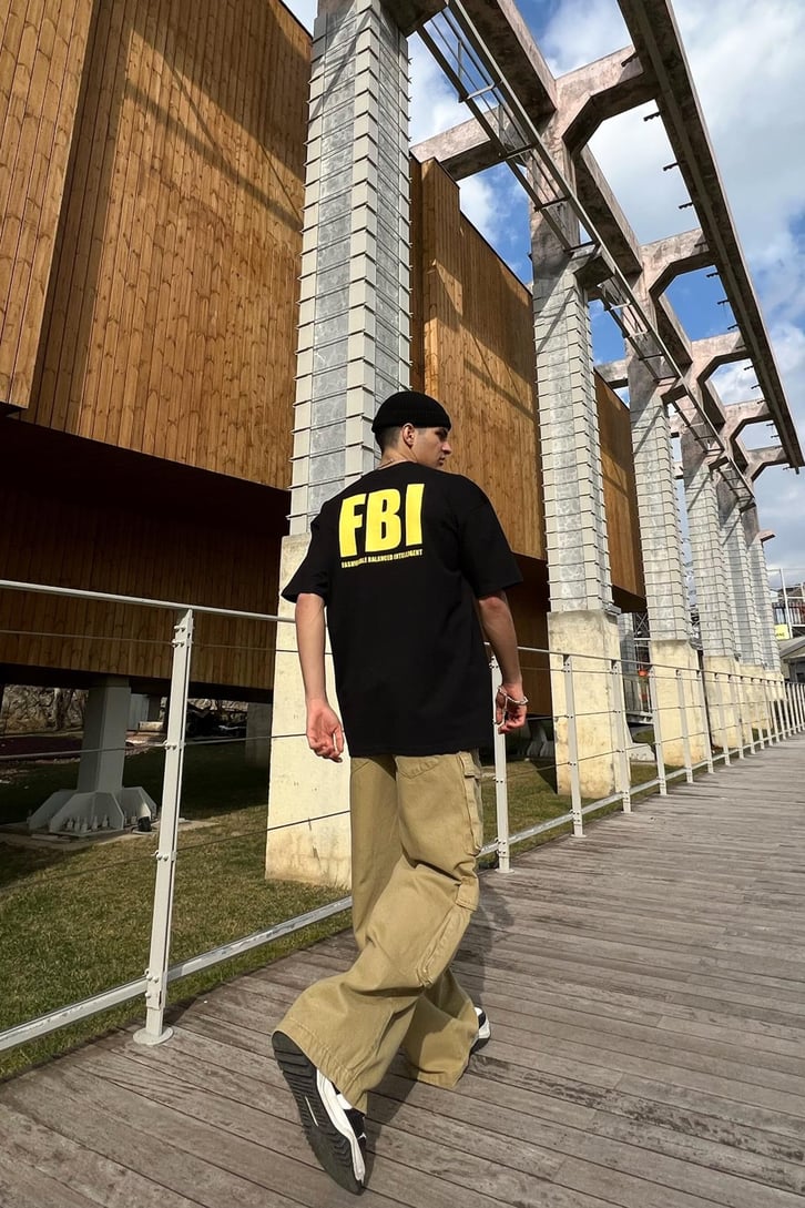 FBI Baskılı Siyah Oversize Tshirt