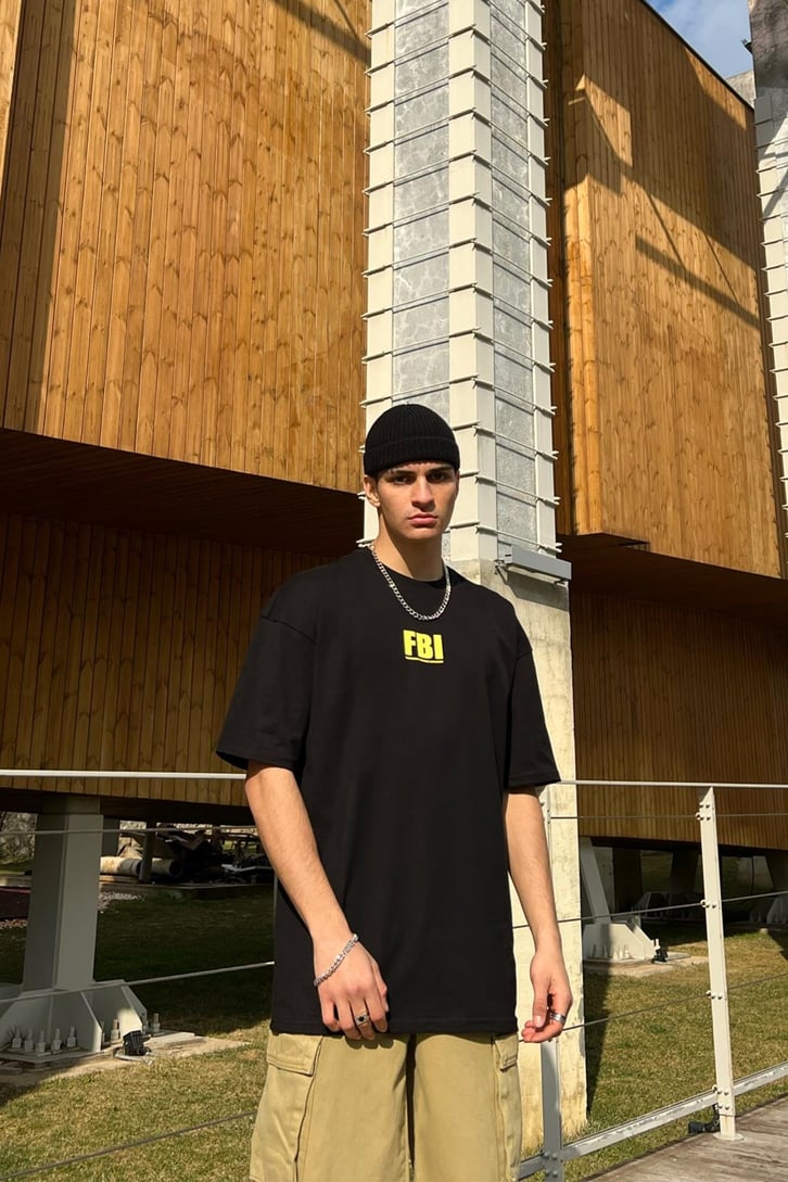 FBI Baskılı Siyah Oversize Tshirt
