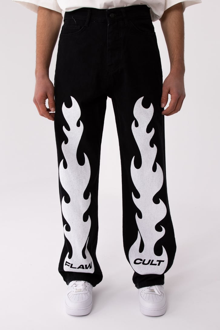 FC1 Blaze Black Printed Baggy Jean