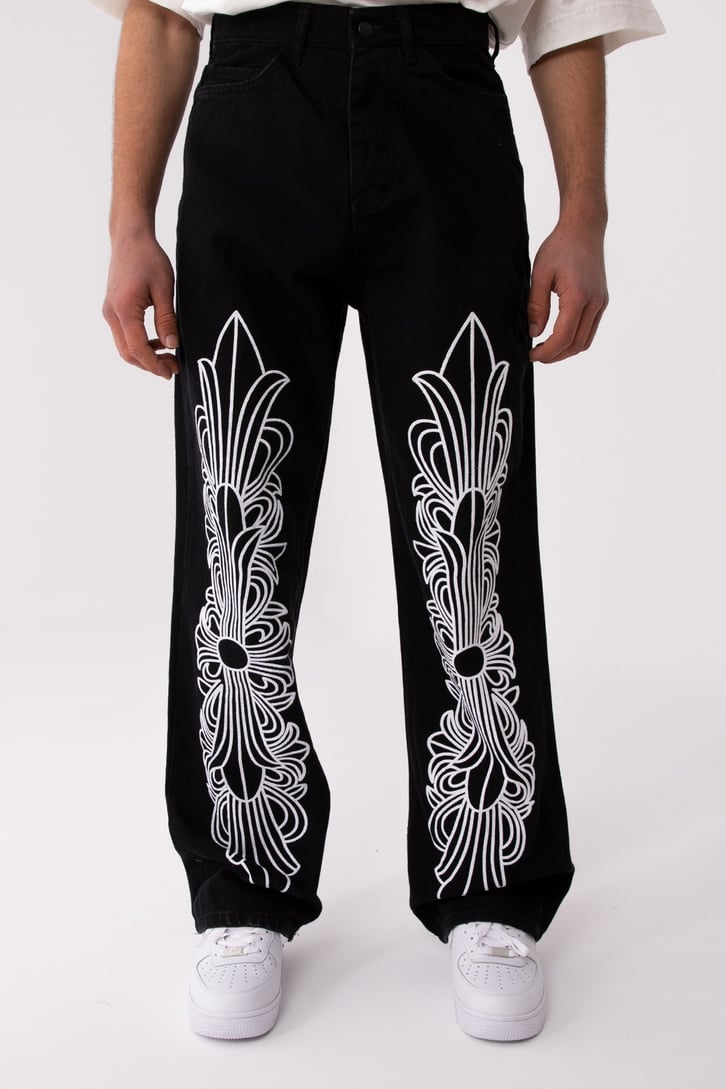 FC1 Ethnic Black Printed Baggy Jean