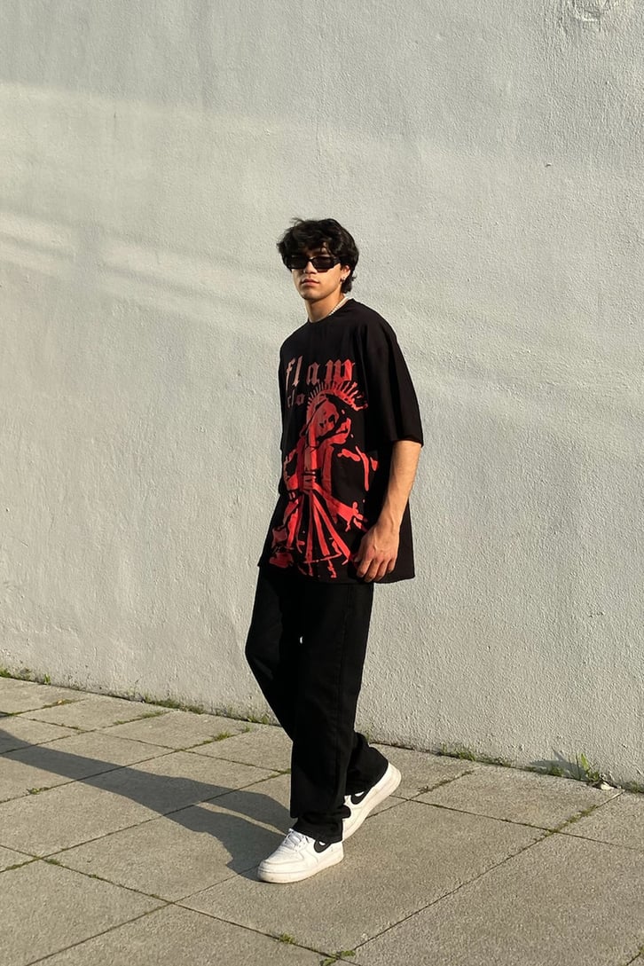 FC1 Origins Black Oversize Printed Tee