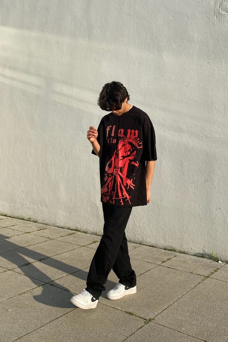 FC1 Origins Black Oversize Printed Tee