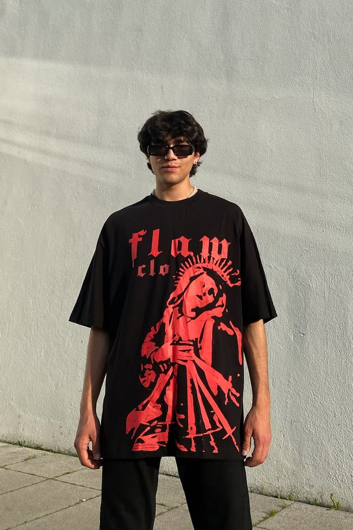 FC1 Origins Black Oversize Printed Tee