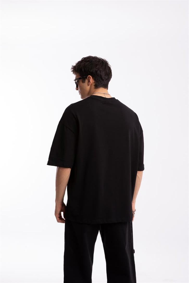 Fearless Nakışlı Siyah Oversize Tshirt