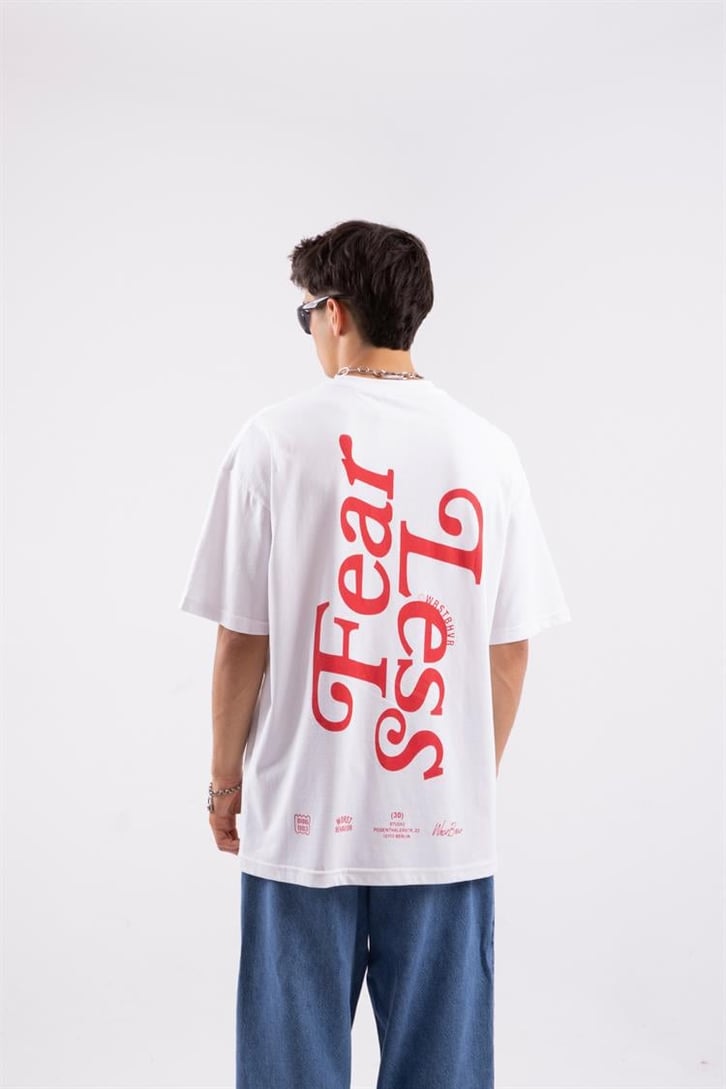 Fearless Sırt Baskılı Beyaz Oversize Tişört