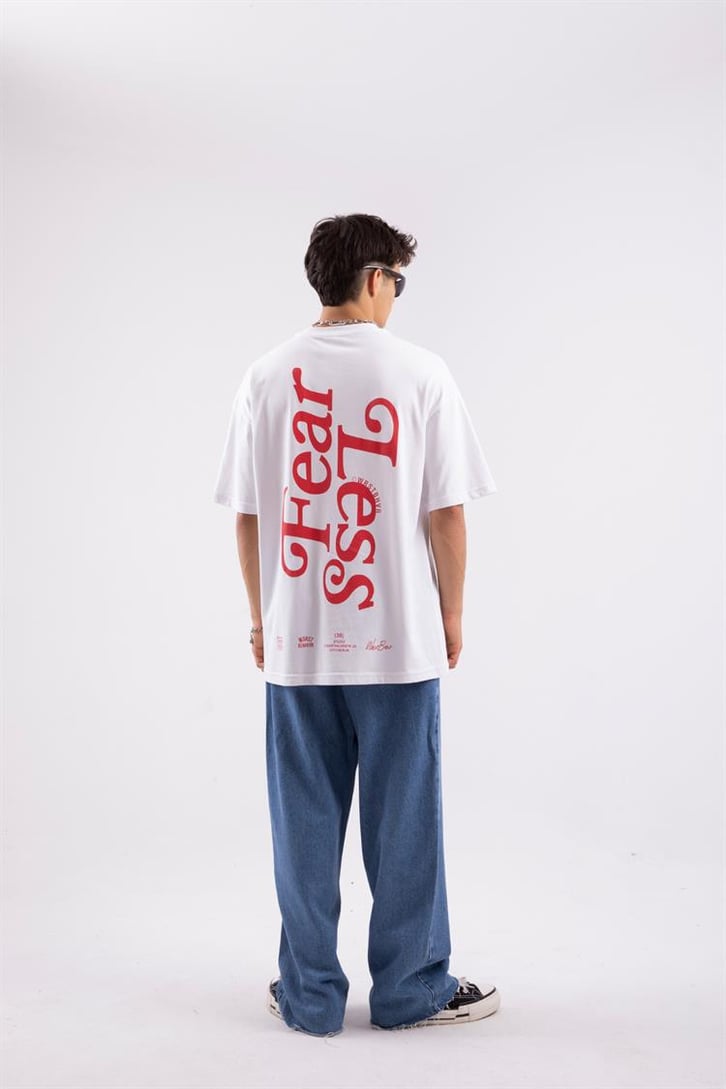 Fearless Sırt Baskılı Beyaz Oversize Tişört