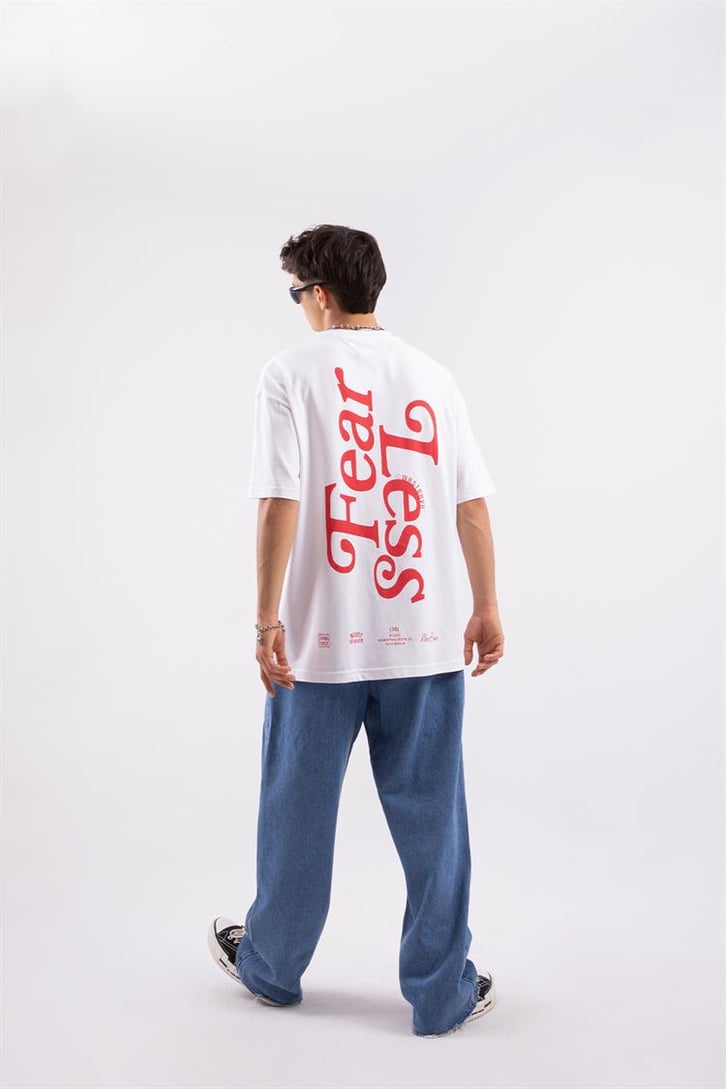 Fearless Sırt Baskılı Beyaz Oversize Tişört