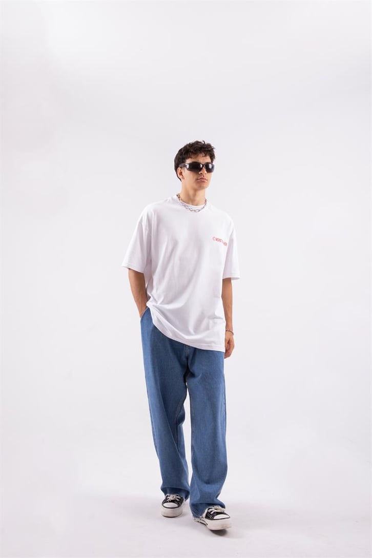 Fearless Sırt Baskılı Beyaz Oversize Tişört