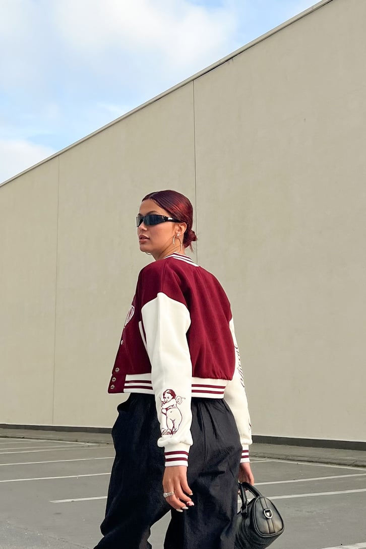 Femme Nakışlı Bordo Kolej Ceket