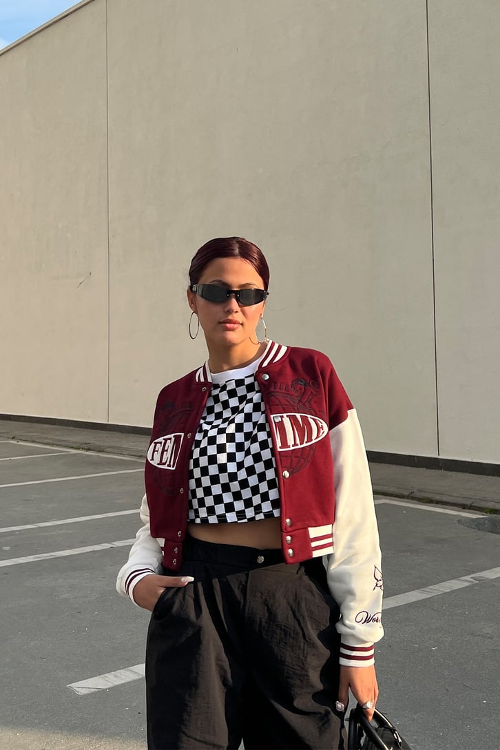 Femme Nakışlı Bordo Kolej Ceket
