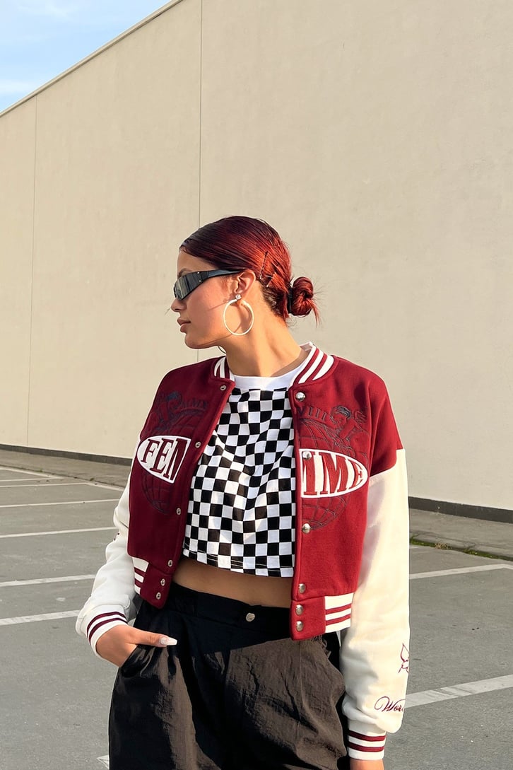 Femme Nakışlı Bordo Kolej Ceket