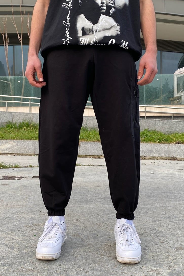 Fermuar Cep Siyah Oversize Jogger Pant
